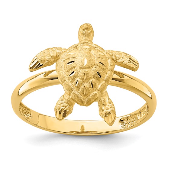 14K Brushed and Polished Diamond-cut Turtle Ring