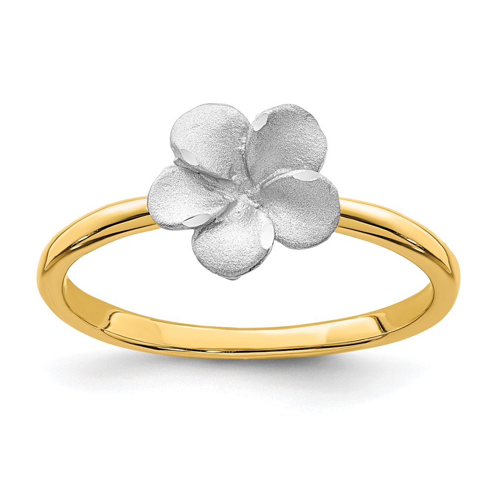 14K Two-tone Brushed & Polished Plumeria Ring