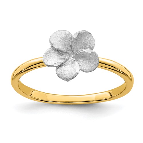 14K Two-tone Brushed and Polished Plumeria Ring