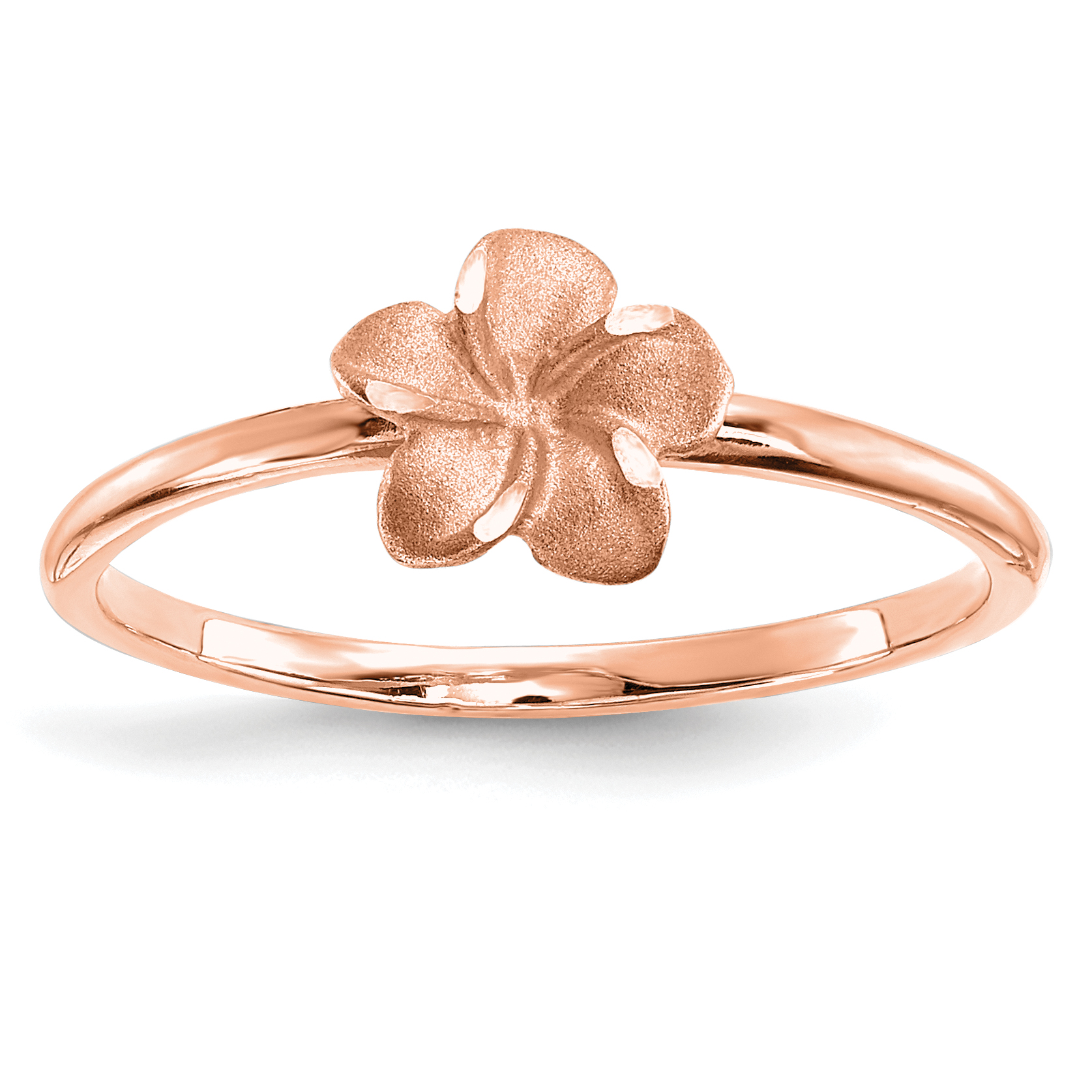 14k Rose Brushed & Polished D/C Plumeria Ring (D4742)