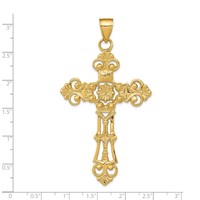 14K Yellow Gold Fleur De Lis Large Cross Pendant view 3