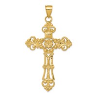 14K Yellow Gold Fleur De Lis Large Cross Pendant view 1