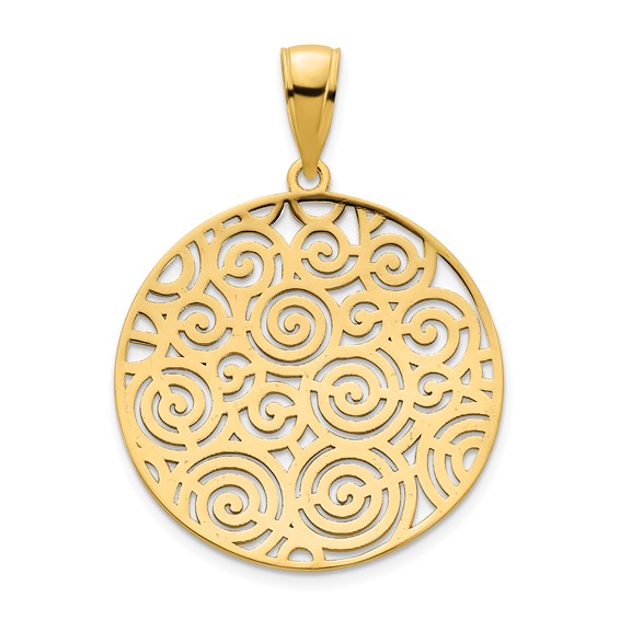 14k Fancy Filigree Swirl Disc Pendant