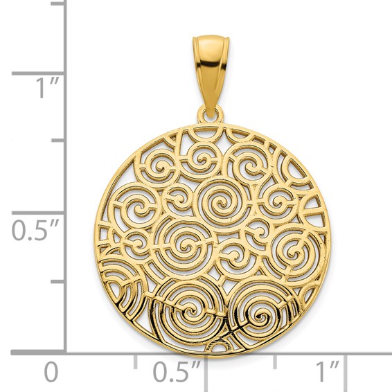 14k Fancy Filigree Swirl Disc Pendant