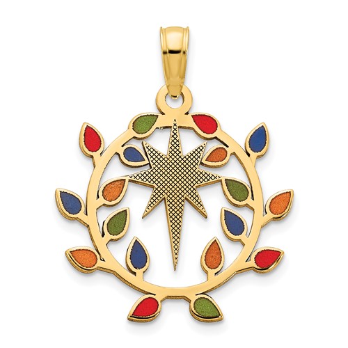 14k Multi-color Epoxy Christmas Lights and North Star Pendant