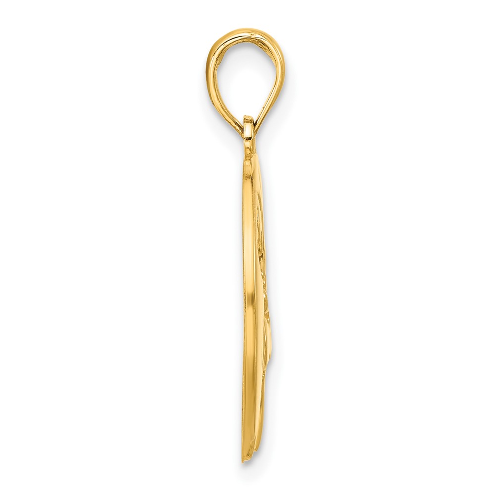 14k Polished Cut-out Deer Head Circle Pendant (D5270)