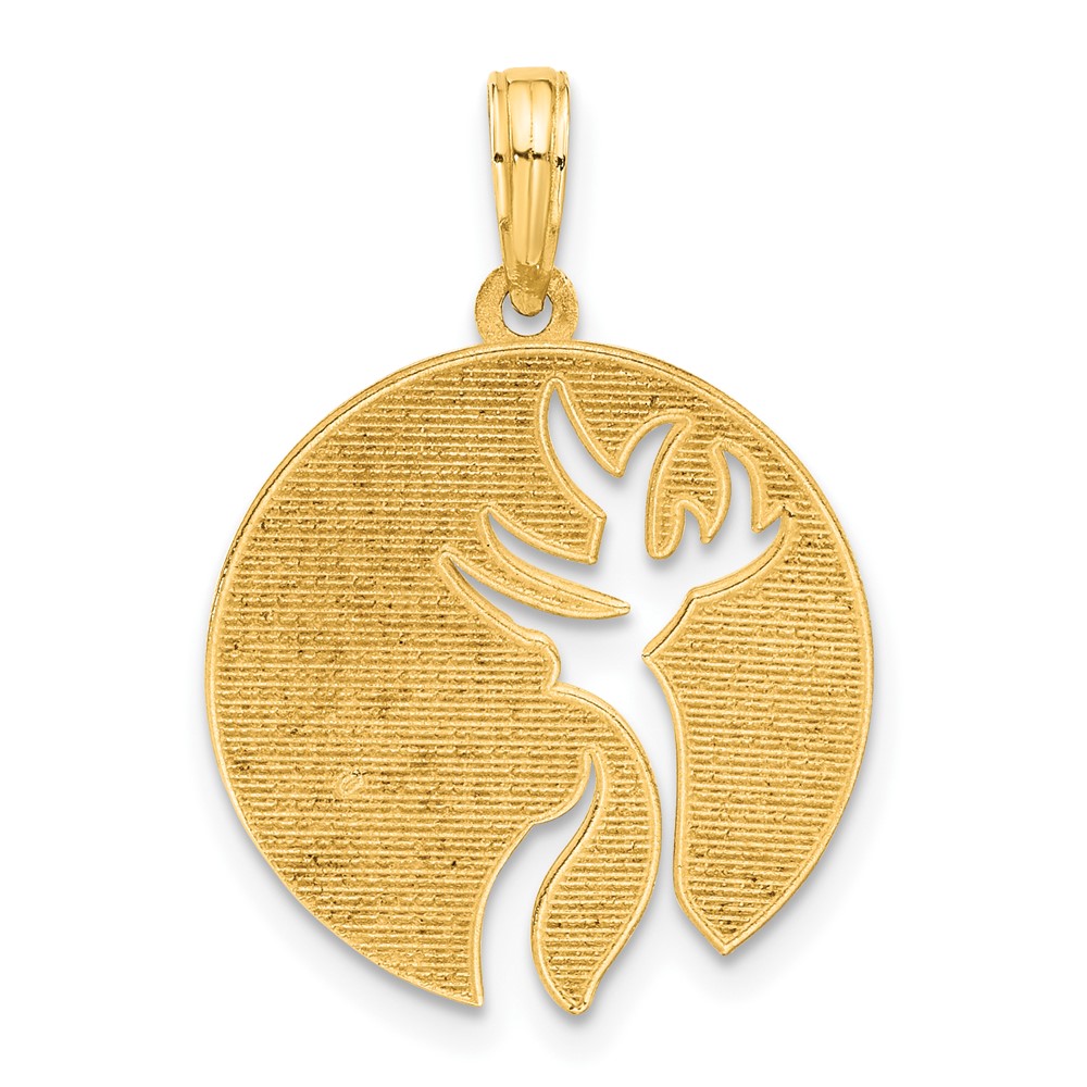 14k Polished Cut-out Deer Head Circle Pendant (D5270)