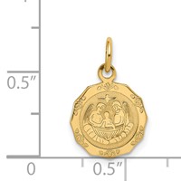 14K Yellow Gold Polished and Satin Baptism Spanish Recuerdo Del Bautismo on Back Round Charm view 3