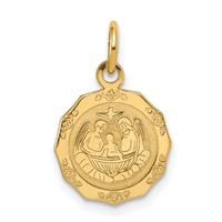 14K Yellow Gold Polished and Satin Baptism Spanish Recuerdo Del Bautismo on Back Round Charm view 1