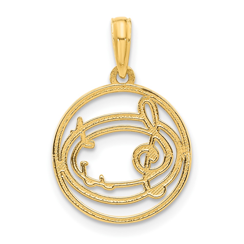14k Polished Music Notes in Circle Pendant (D5368)