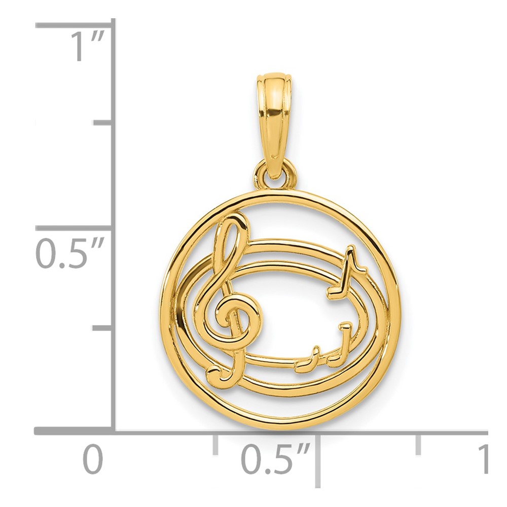 14k Polished Music Notes in Circle Pendant (D5368)