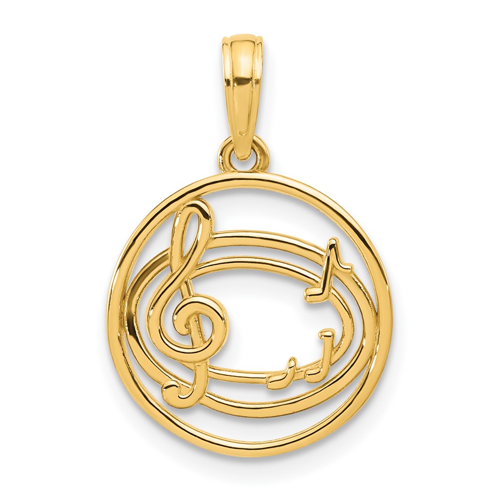14k Polished Music Notes in Circle Pendant (D5368)