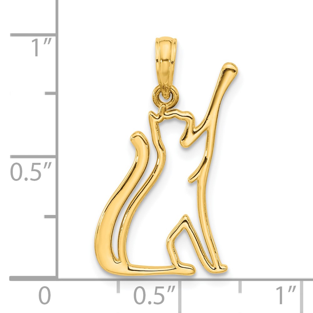 14k Polished Cat Reaching Pendant (D5382)