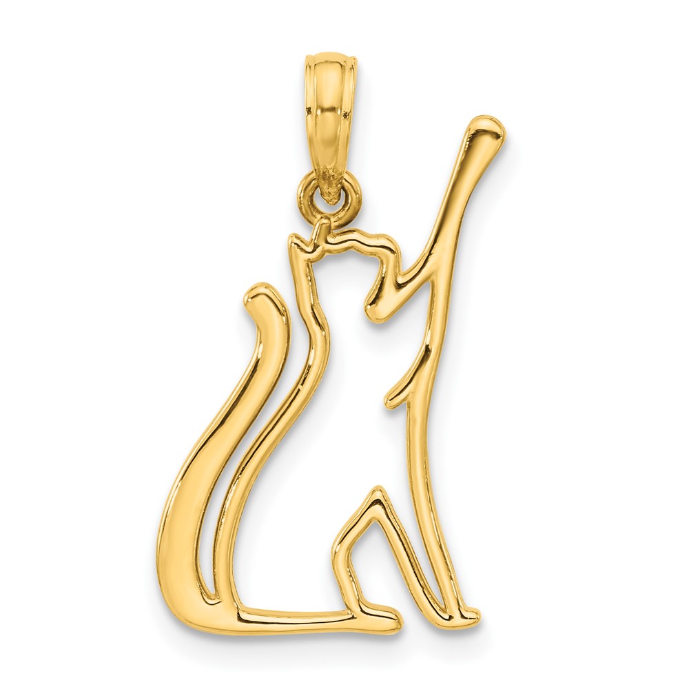 14k Polished Cat Reaching Pendant (D5382)