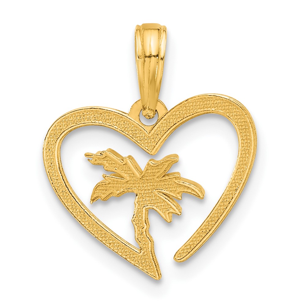 14k Polished Palm Tree In Heart Pendant (D5404)
