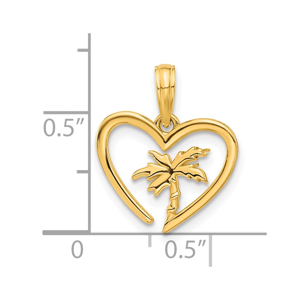 14k Polished Palm Tree In Heart Pendant (D5404)