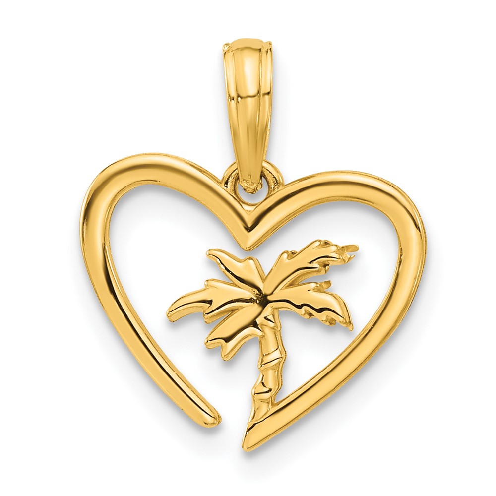 14k Polished Palm Tree In Heart Pendant (D5404)