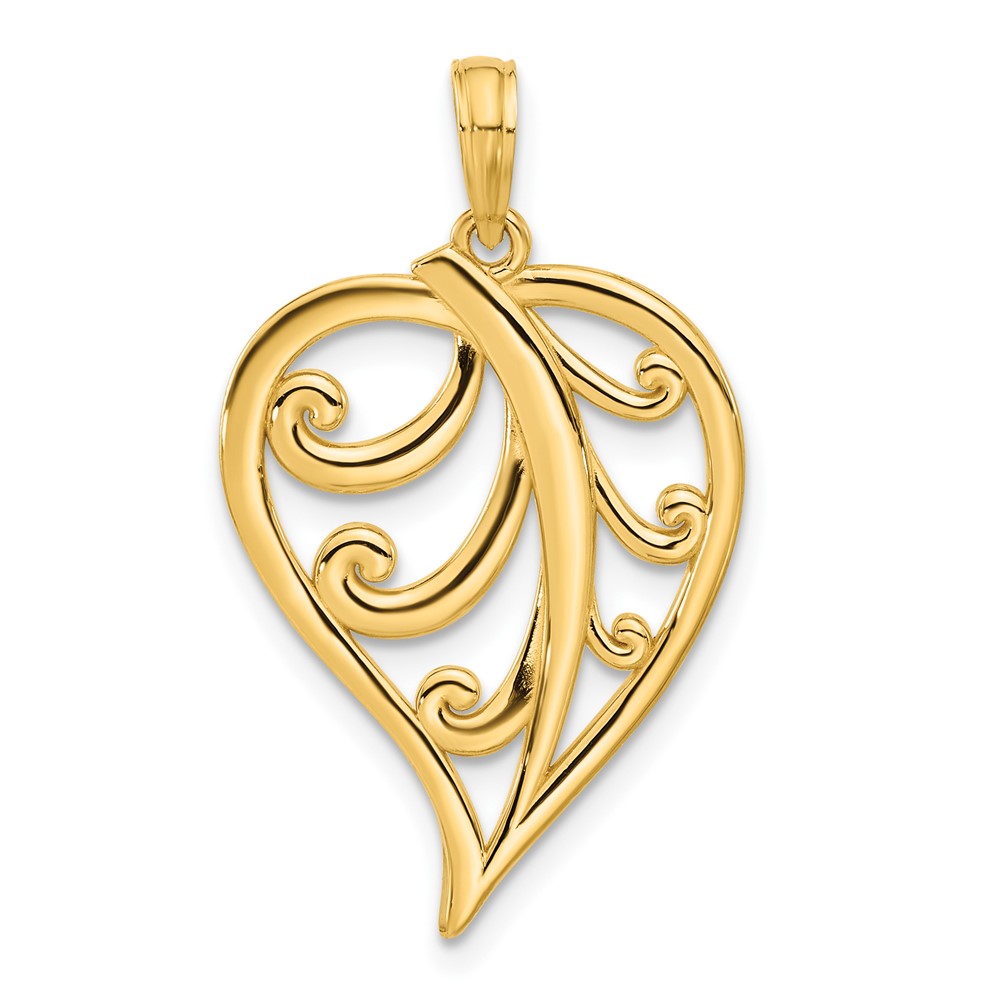 14k Polished Leaf Pendant (D5429)
