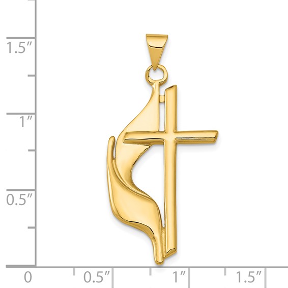 14K Polished Cross with Drape Pendant