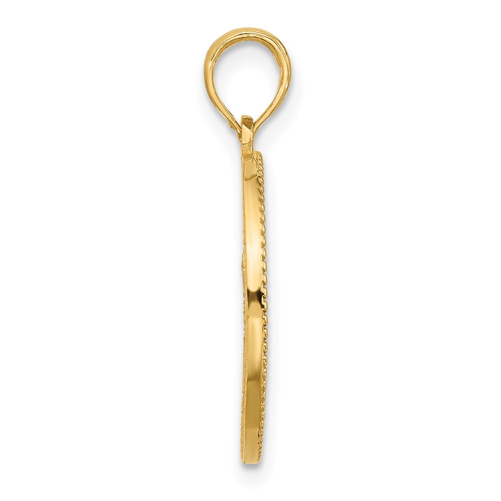 14K Polished  Circle with Tree Charm (D5512)