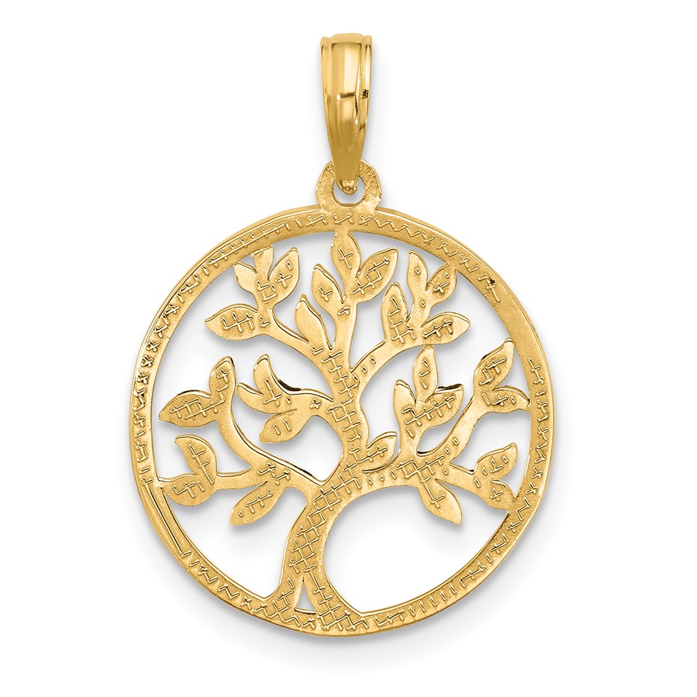14K Polished  Circle with Tree Charm (D5512)