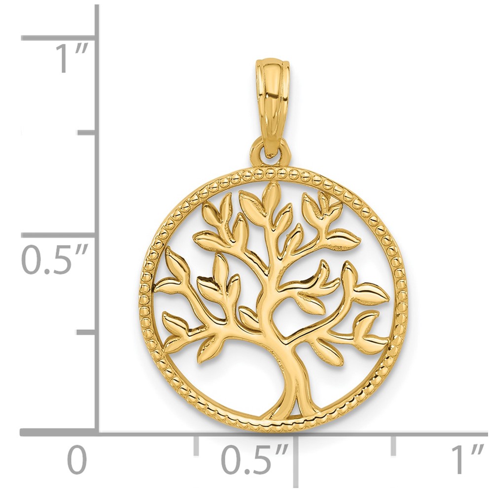 14K Polished  Circle with Tree Charm (D5512)