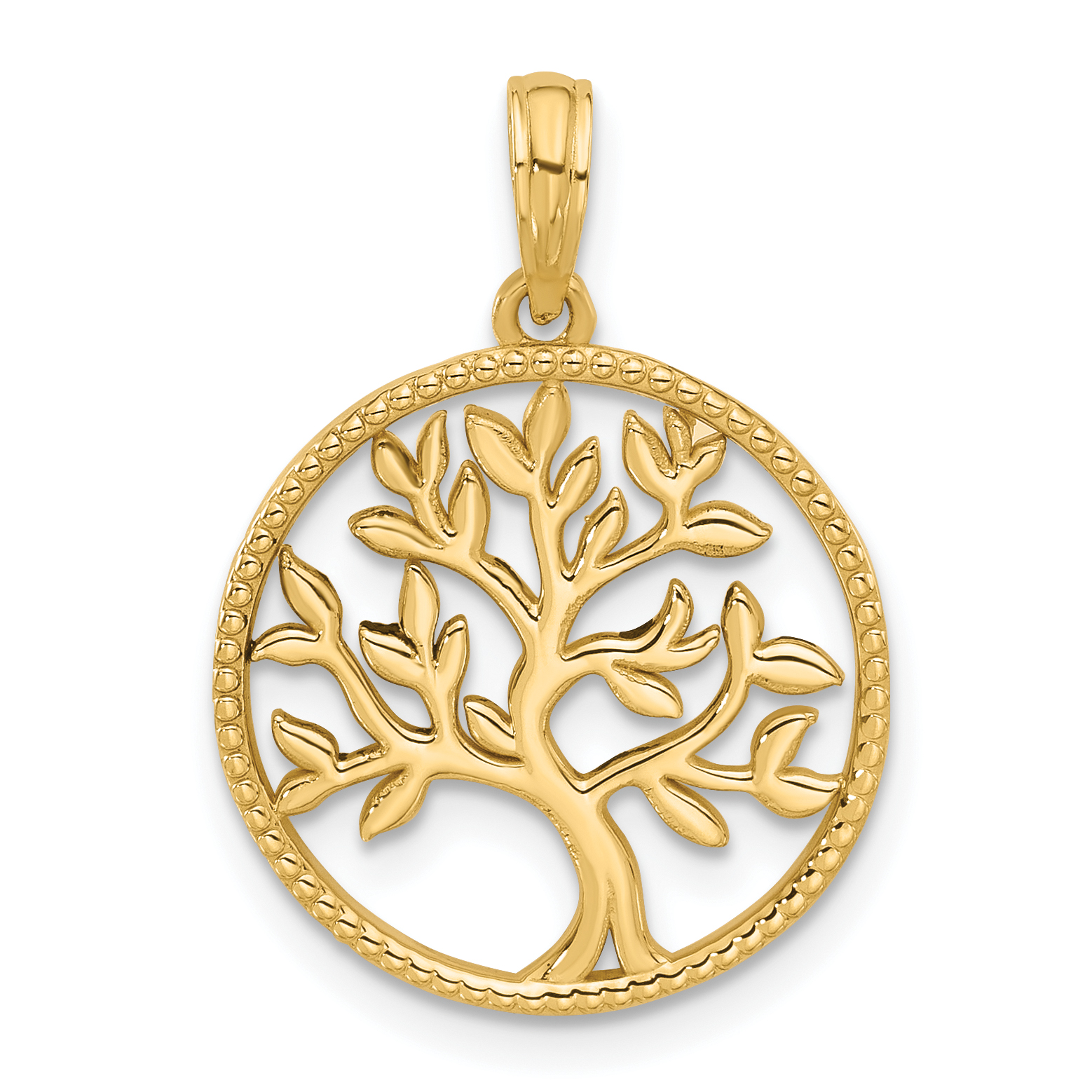 14K Polished  Circle with Tree Charm (D5512)