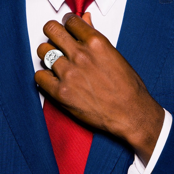 14k White Gold MEN'S STAR OF DAVID RING