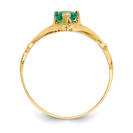 14kw Green CZ Polished Claddagh Ring