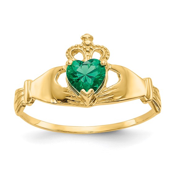 14kw Green CZ Polished Claddagh Ring