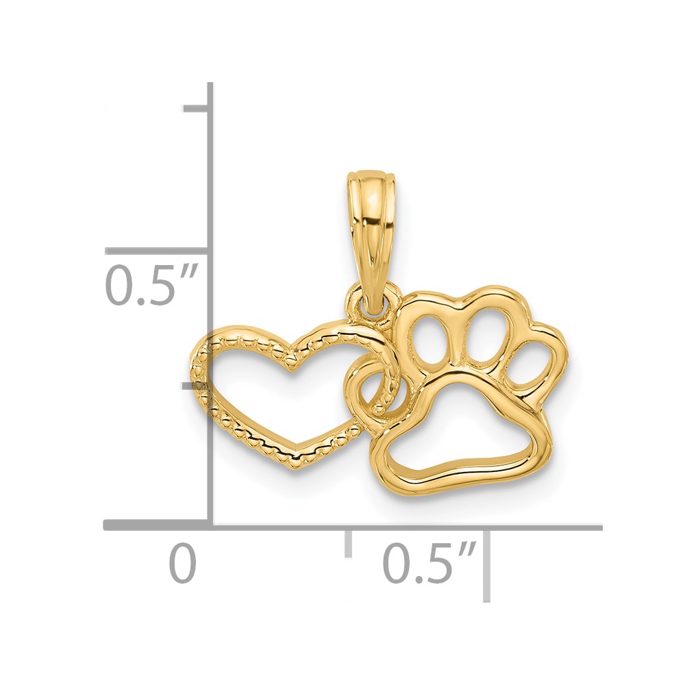 14K Polished Fancy Heart and Paw Charm (D5602)