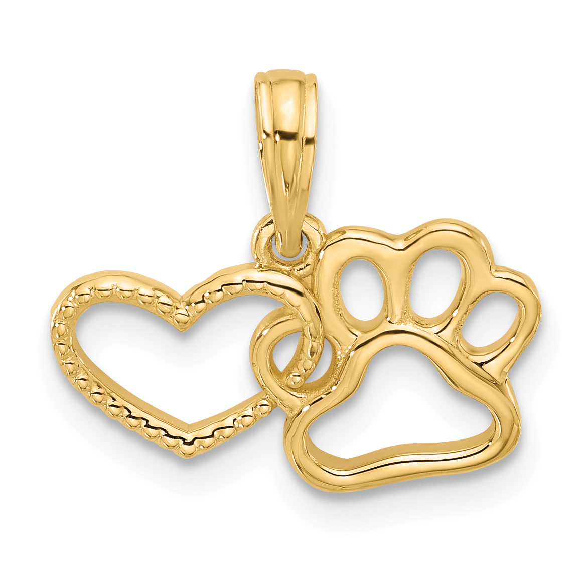 14K Polished Fancy Heart and Paw Charm (D5602)