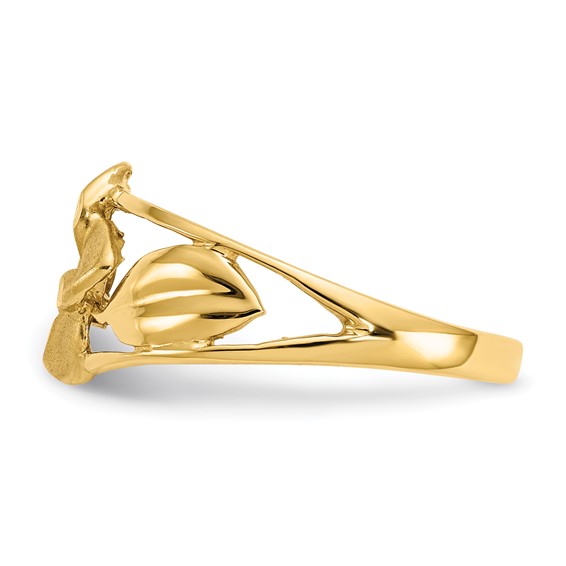 14k Satin and Diamond-Cut Plumeria Ring