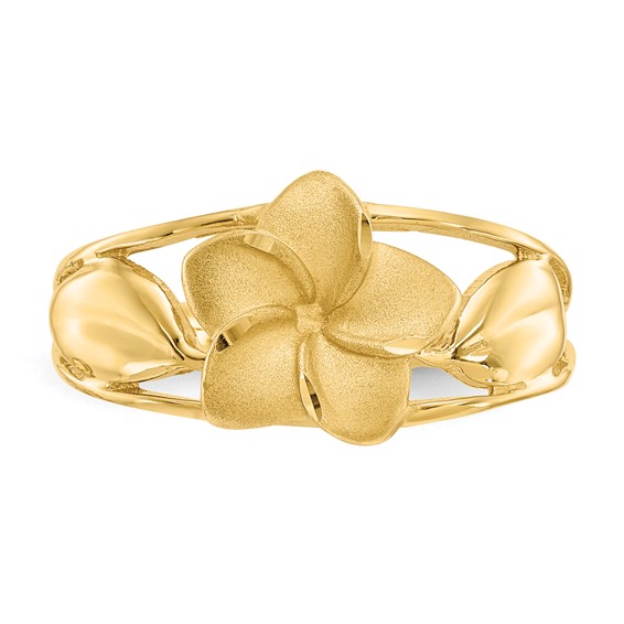 14k Satin and Diamond-Cut Plumeria Ring