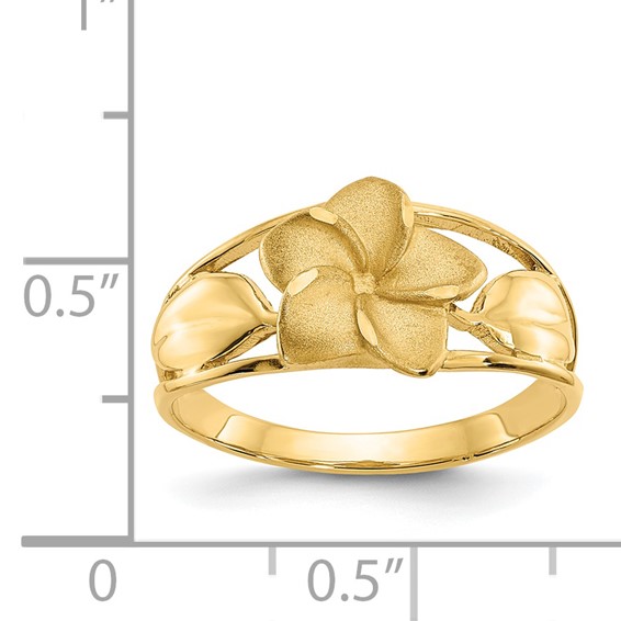 14k Satin and Diamond-Cut Plumeria Ring