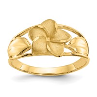 14K Yellow Gold Satin and Diamond-Cut Plumeria Ring view 1
