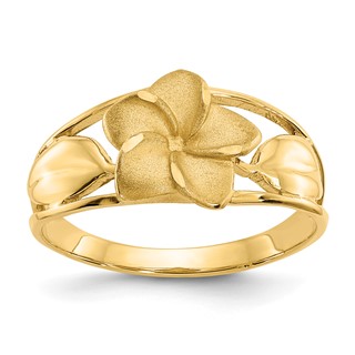 14k Satin and Diamond-Cut Plumeria Ring