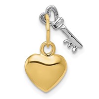 14K Two-tone Polished Moveable Key and Heart Lock Charm view 4