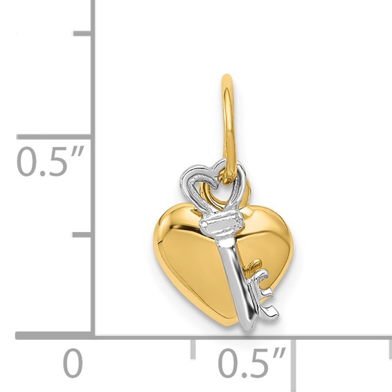 14K Two-tone Polished Moveable Key and Heart Lock Charm