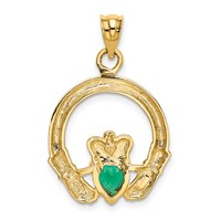 14K Yellow Gold Claddagh Pendant with Green CZ view 3