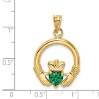 14K Yellow Gold Claddagh Pendant with Green CZ view 4