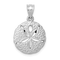 14K White Gold Brushed Diamond-cut Sand Dollar Pendant view 1