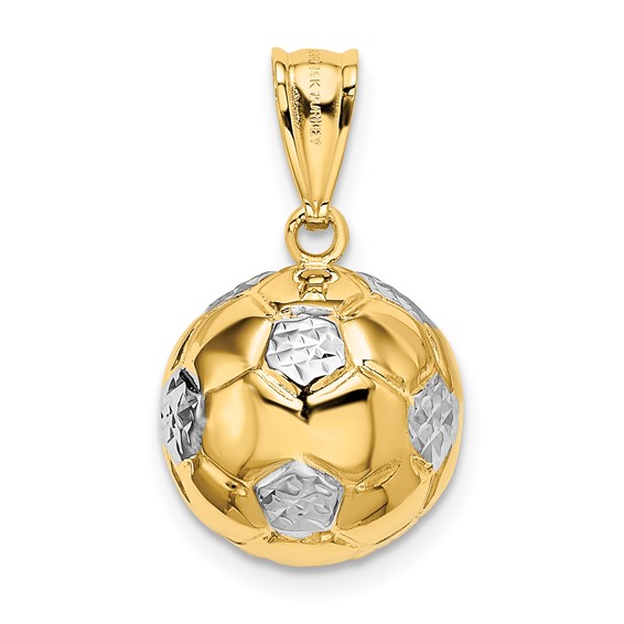 14K and White Rhodium 3-D Puffed Soccer Ball Pendant