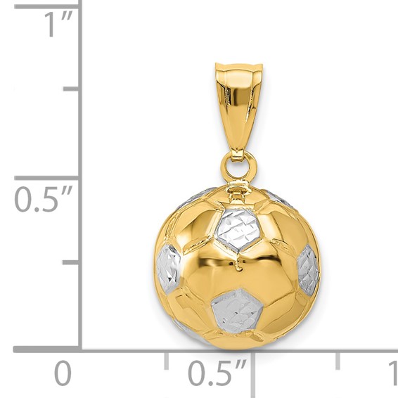 14K and White Rhodium 3-D Puffed Soccer Ball Pendant