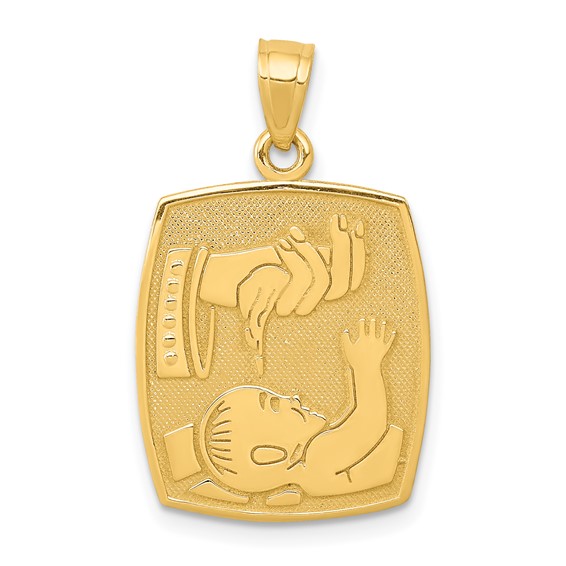 14K Satin and Polished Baptism Rectangular Pendant