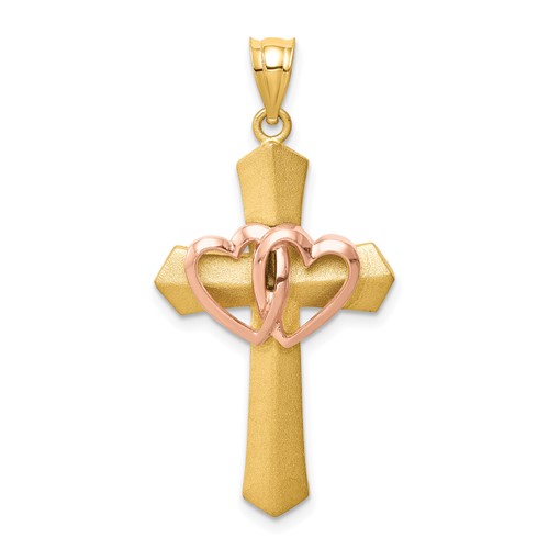 14K Two-tone Double Heart Cross Charm
