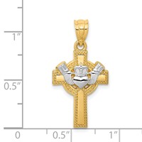 14K and White Rhodium Claddagh Cross Pendant view 3