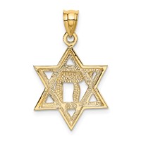 14K Solid Polished Chai in Star of David Charm view 3