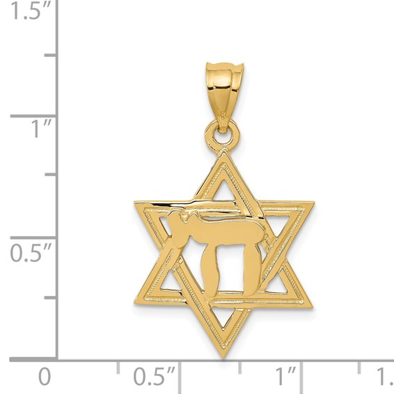 14k Solid Polished Chai in Star of David Charm