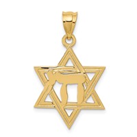 14K Solid Polished Chai in Star of David Charm view 1